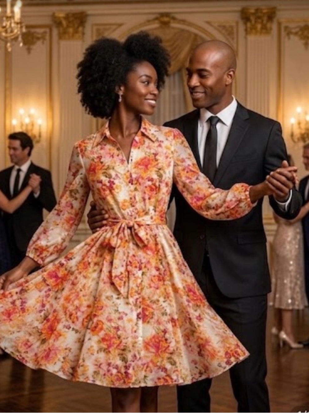 CeCe Ivory Dress with Orange and Pink Floral Accents